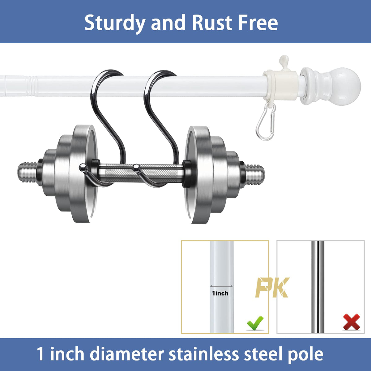 White 5-6ft Tangle Free Metal Flag Pole Kit D97726