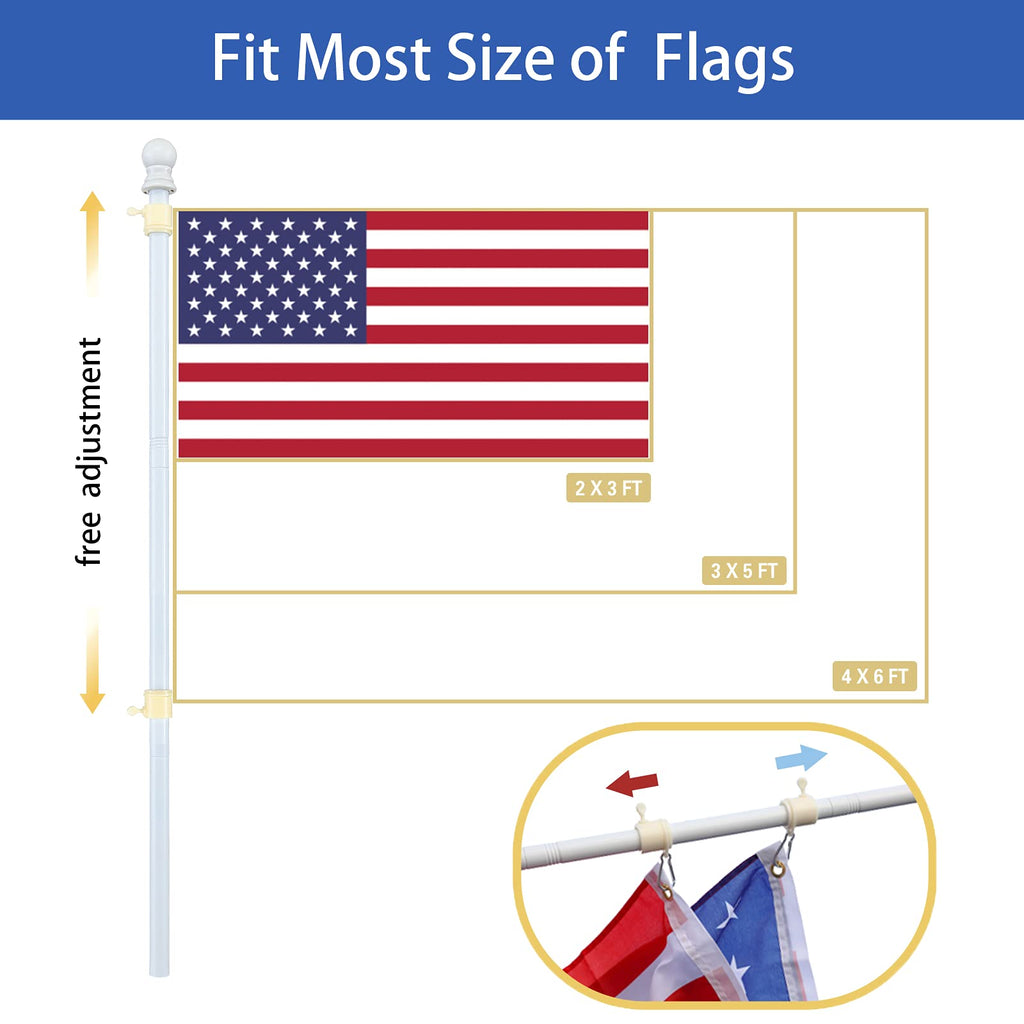 White 5-6ft Tangle Free Metal Flag Pole Kit D97726