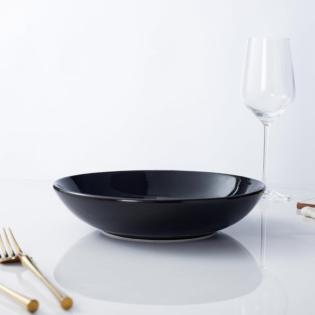 Black Ceramic Bowls Set of 4, 9 Inch 40 oz Microwave and Oven Safe I8953