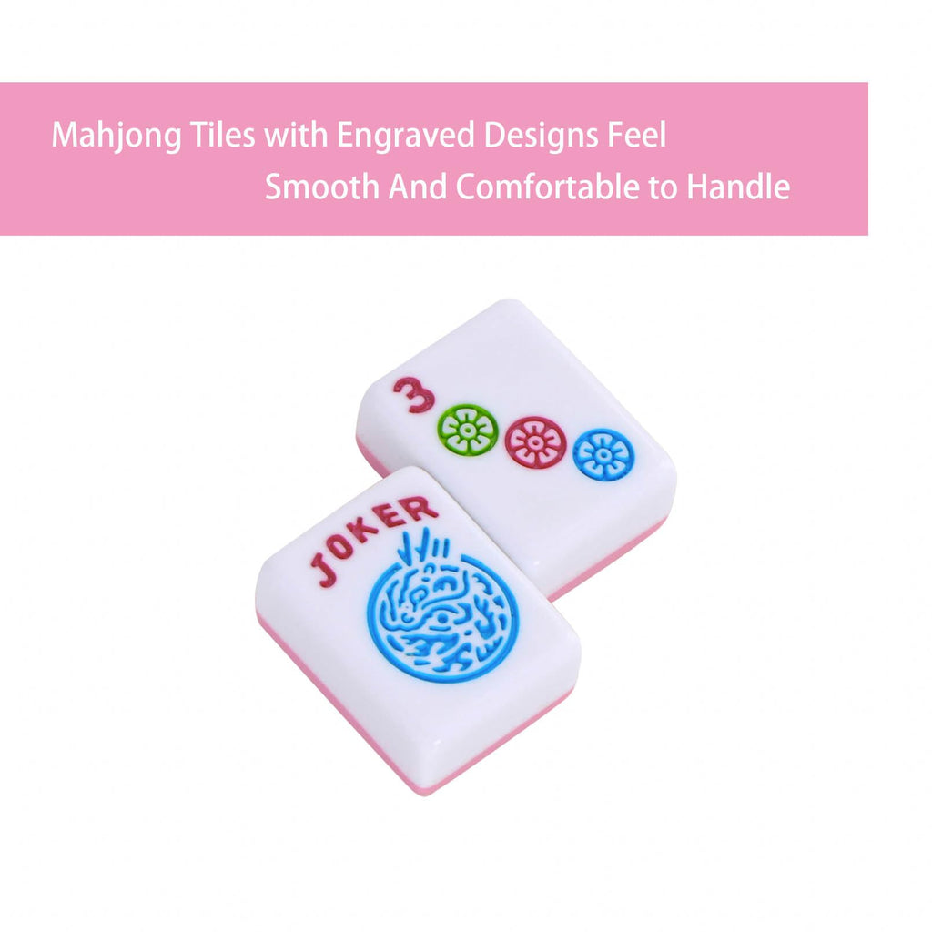 166 Pink Tiles Mahjong Set with 4 Clear Racks and Bag J6567