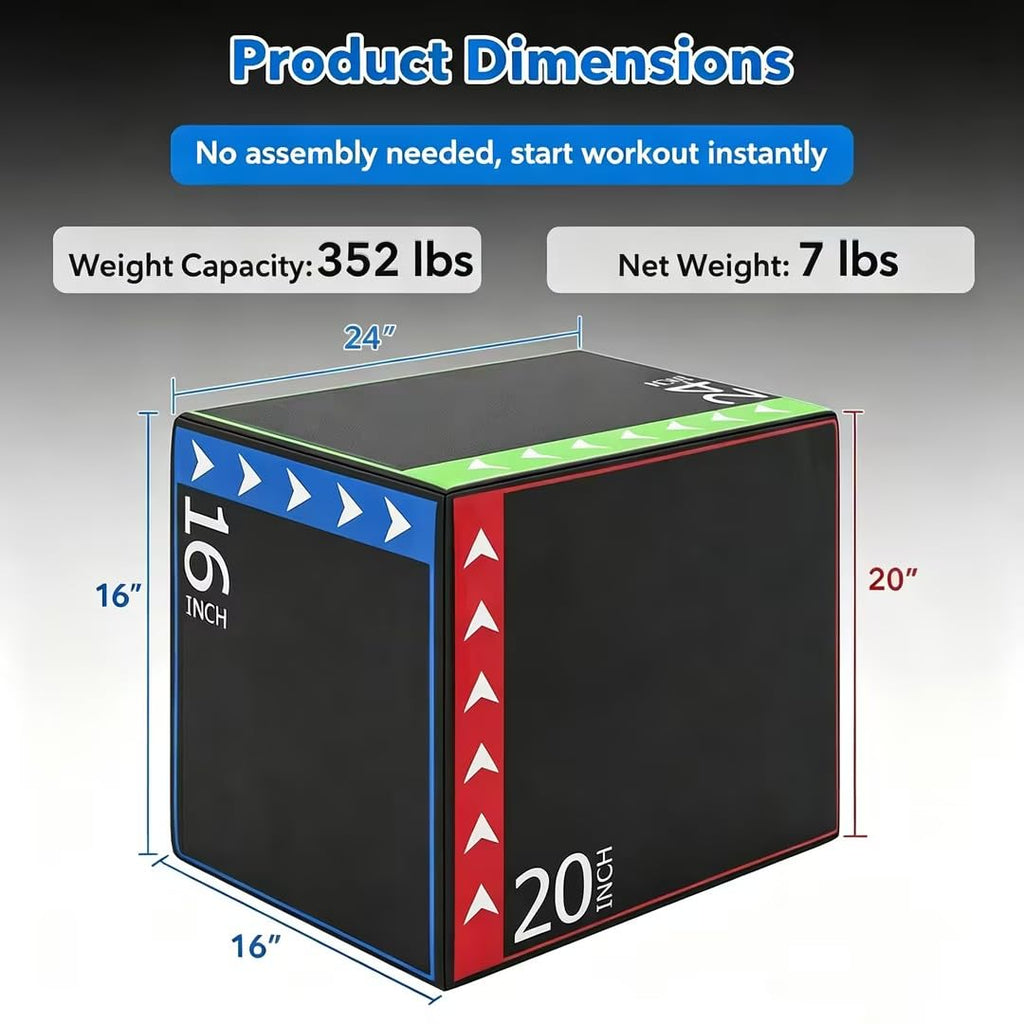3 in 1 Plyometric Jump Box 16/20/24 Inch Soft Foam L260506