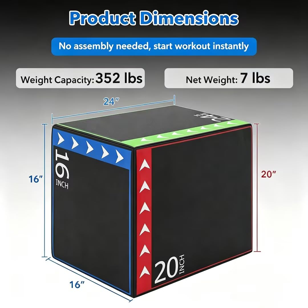 3 in 1 Plyometric Jump Box 16/20/24 Inch Soft Foam L260506