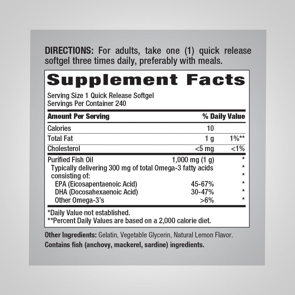 Fish Oil 1000mg 240 Softgels Omega-3 F336