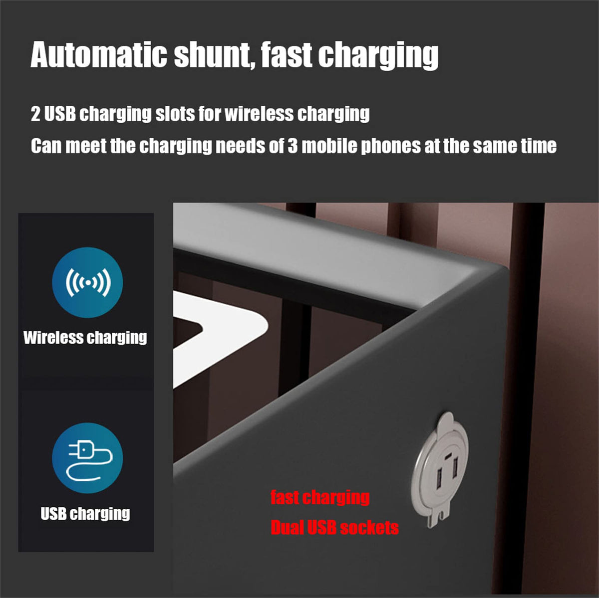 Gray Nightstand with Fingerprint Lock and Wireless Charging N345058