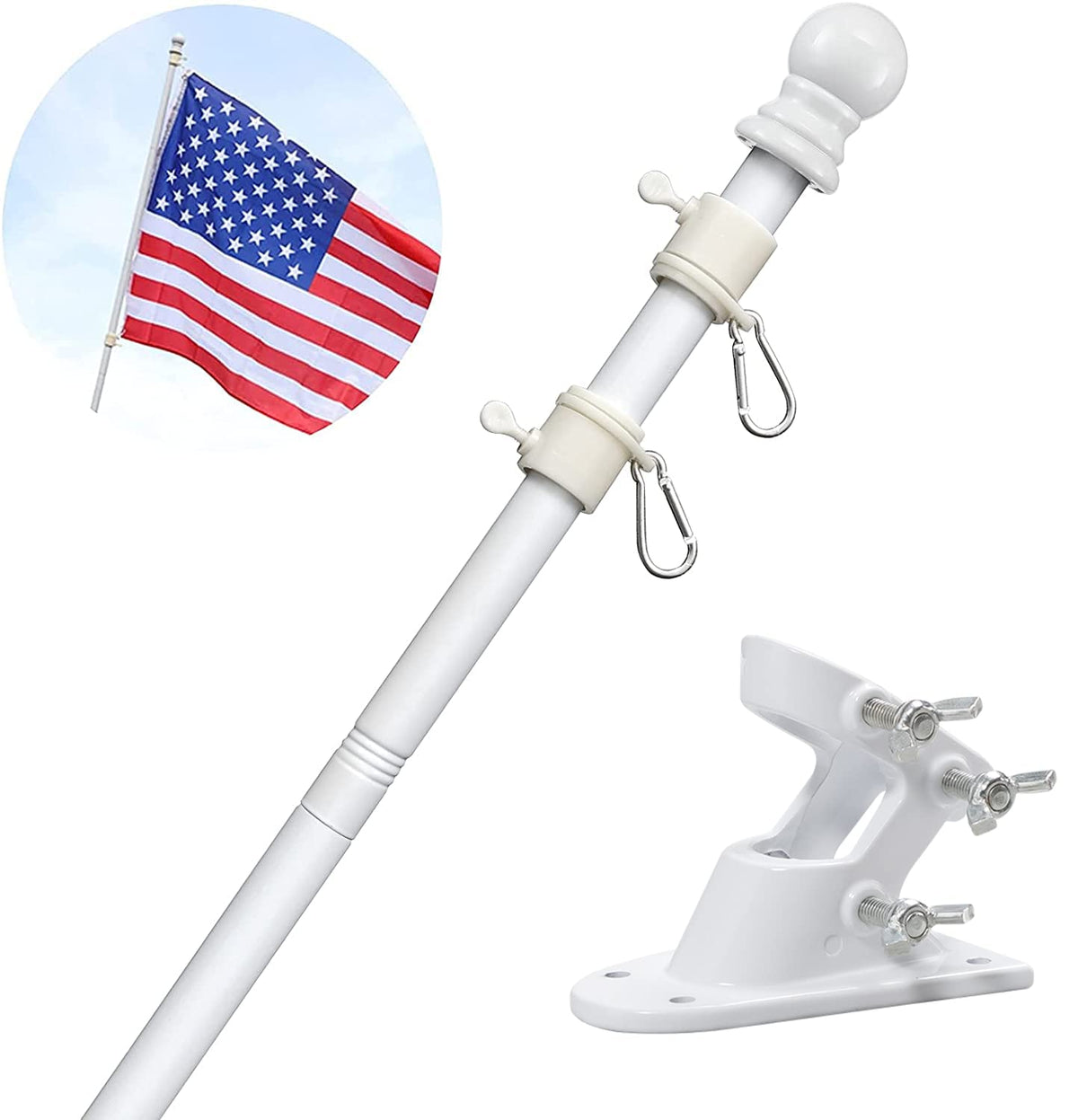 White 5-6ft Tangle Free Metal Flag Pole Kit D97726