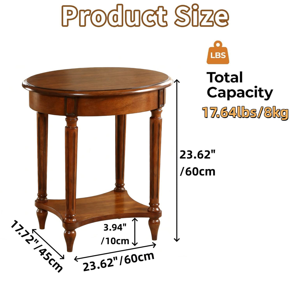 Oval Cherry Finish Wood End Table with Storage Shelf O606