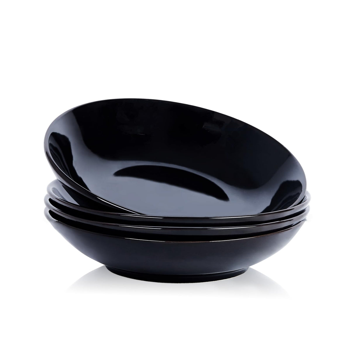 Black Ceramic Bowls Set of 4, 9 Inch 40 oz Microwave and Oven Safe I8953
