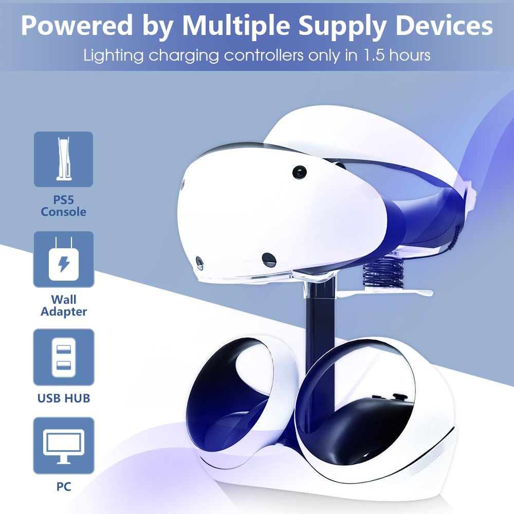 Charging Station with 7 RGB Light, Headset Display Stand, Dual Controllers Charger Dock F89257