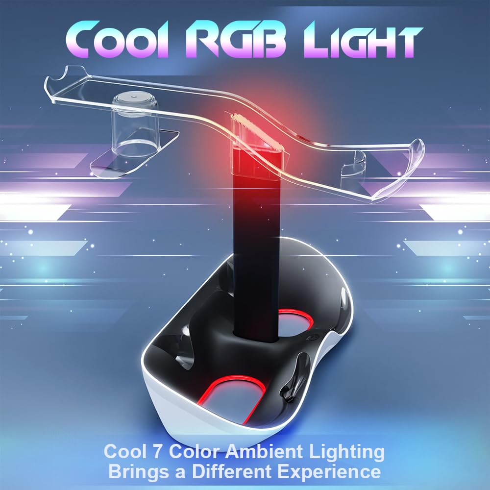 Charging Station with 7 RGB Light, Headset Display Stand, Dual Controllers Charger Dock F89257