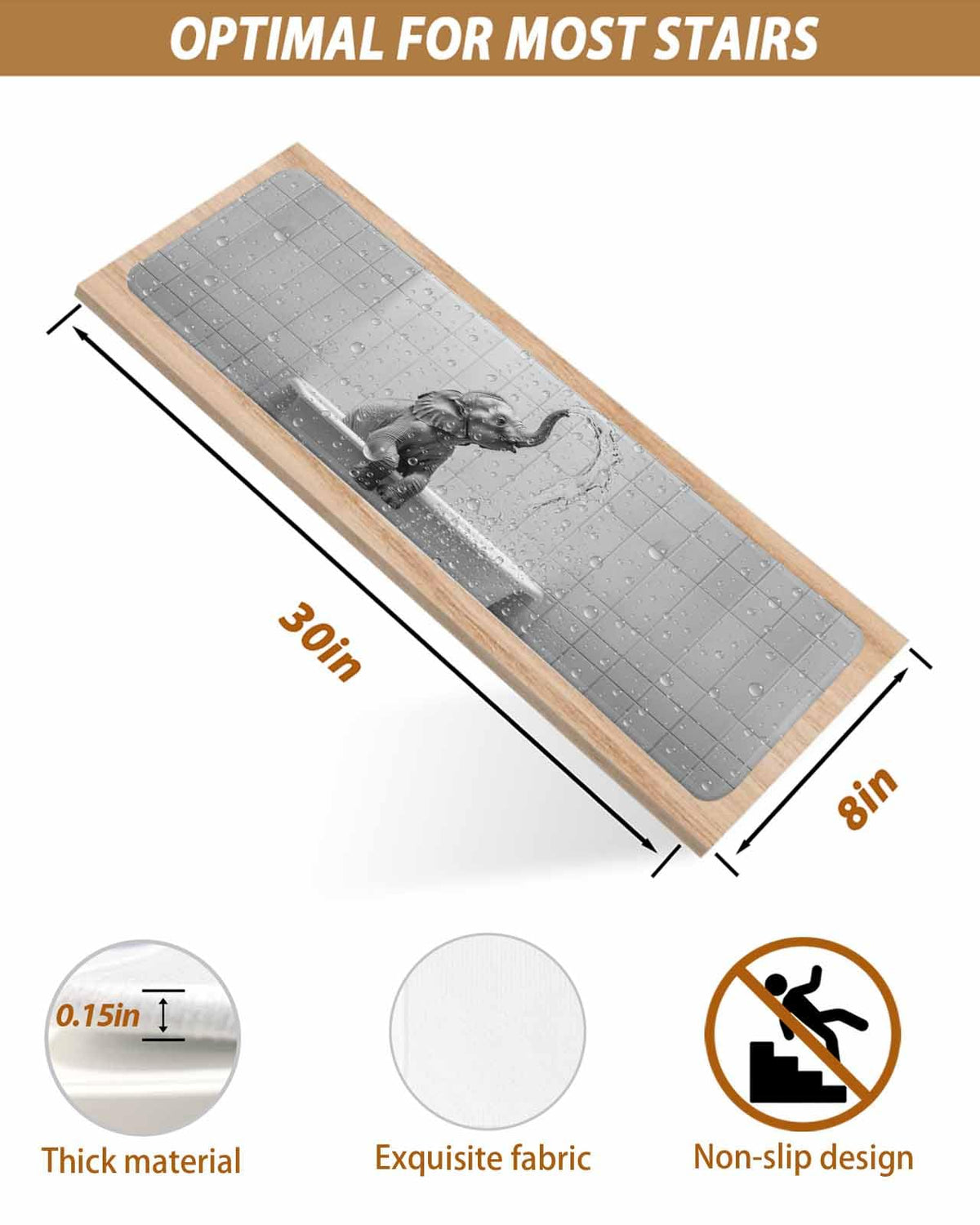 Grey Peel and Stick Stair Treads 8''x30'' 10PCS B512865