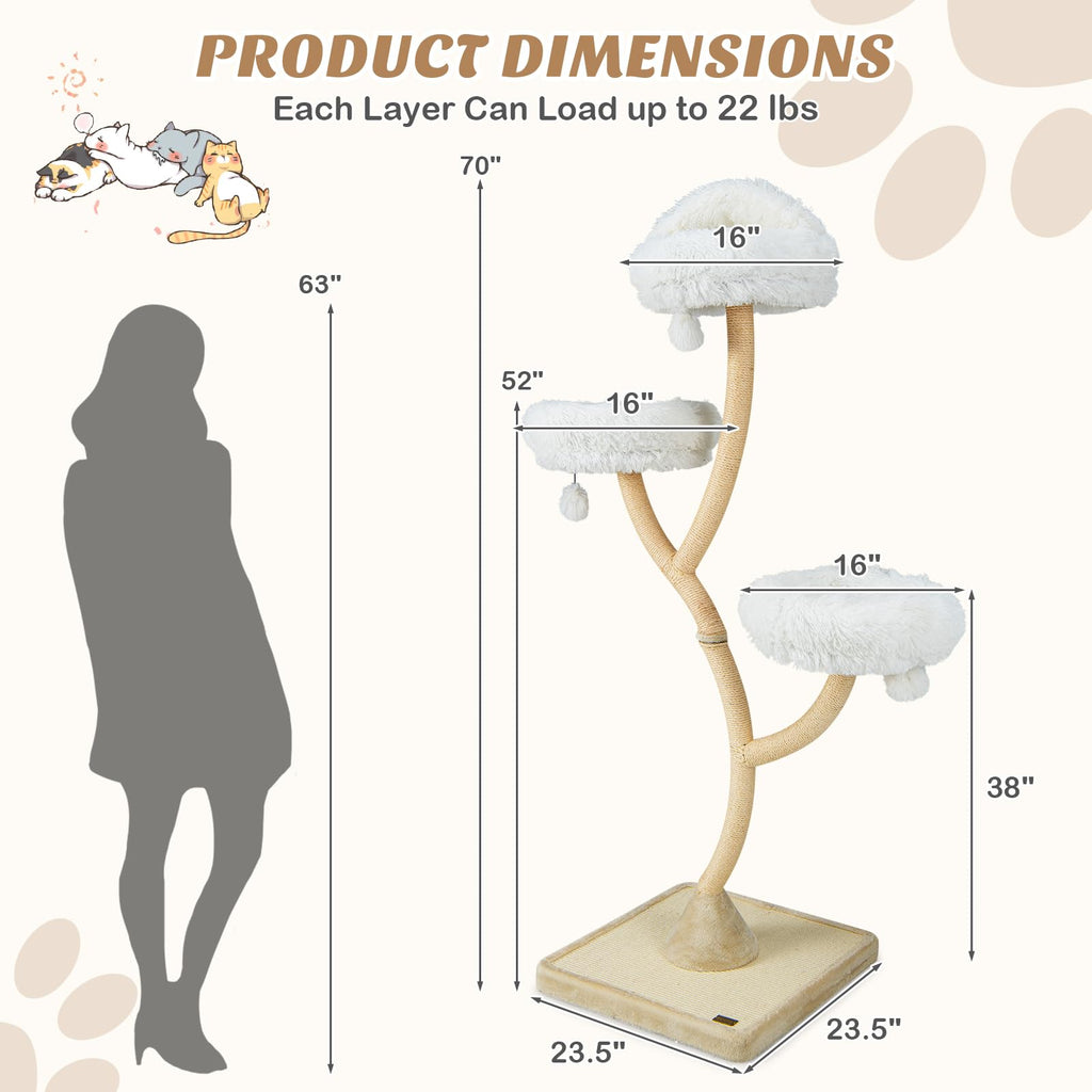 70" Tall Cat Tree with Scratching Posts and Board Q650