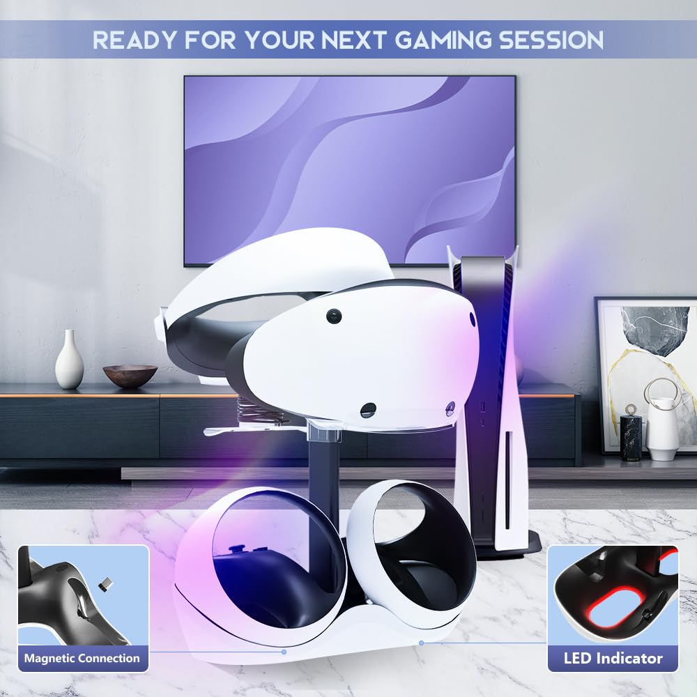 Charging Station with 7 RGB Light, Headset Display Stand, Dual Controllers Charger Dock F89257