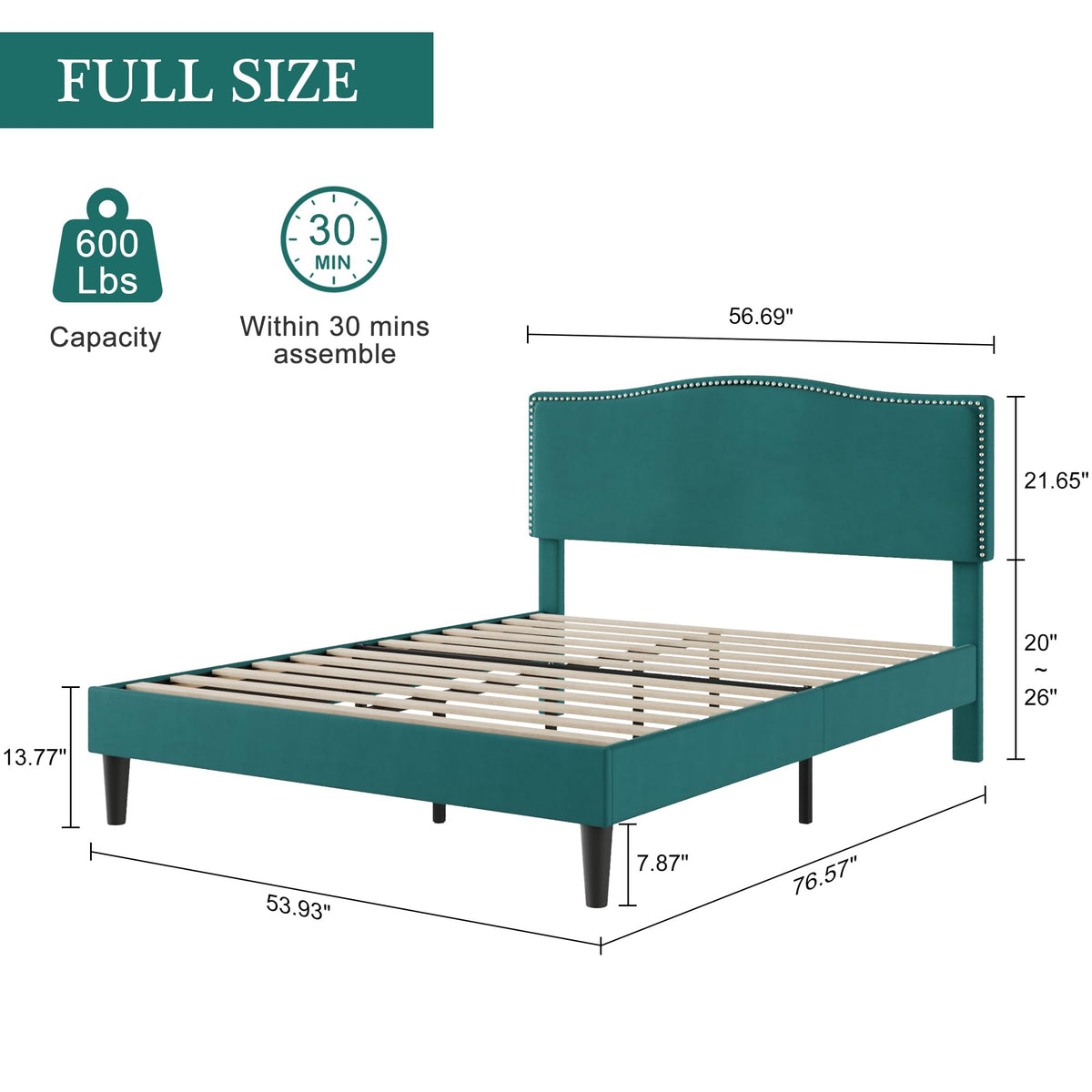 Full Platform Bed Frame with Adjustable Upholstered Headboard N10578