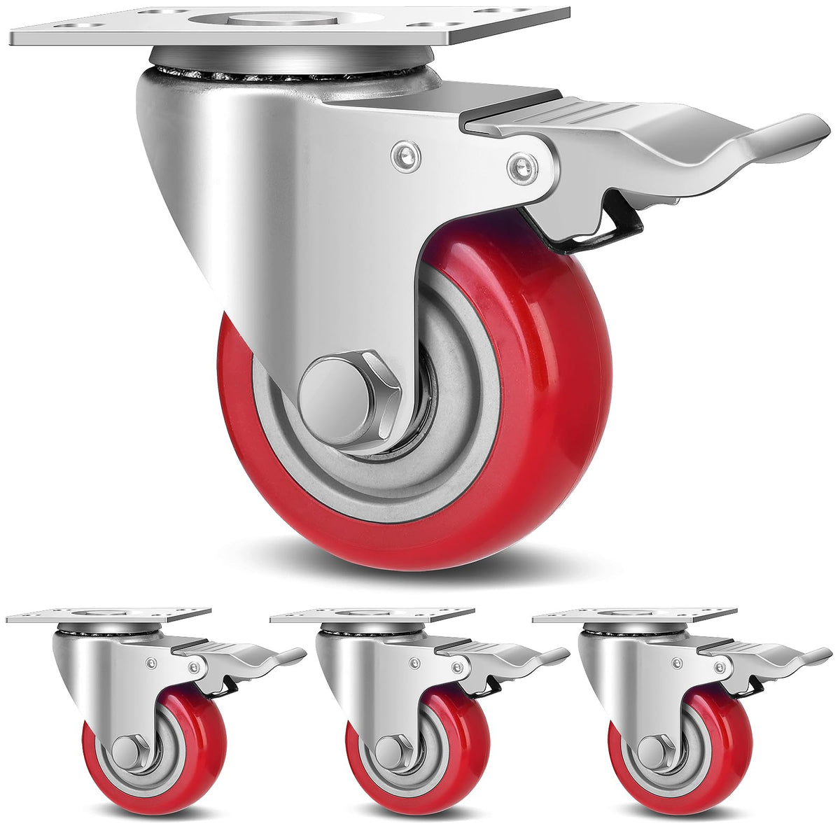 3 Inch Heavy Duty Swivel Caster Wheels with Brake, Set of 4 N425
