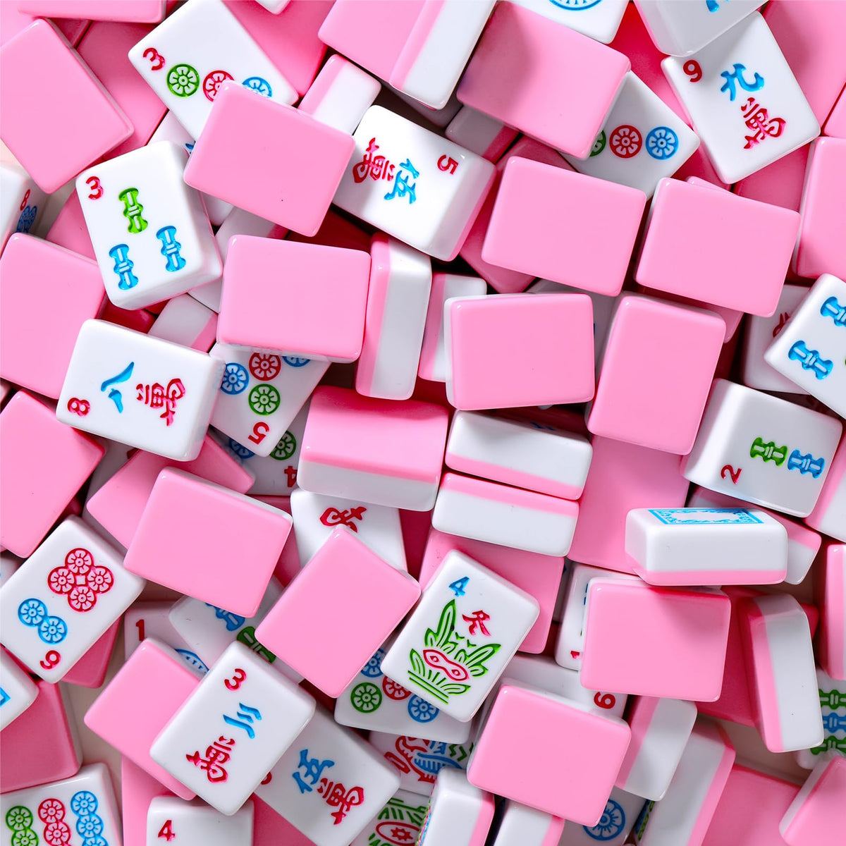 166 Pink Tiles Mahjong Set with 4 Clear Racks and Bag J6567