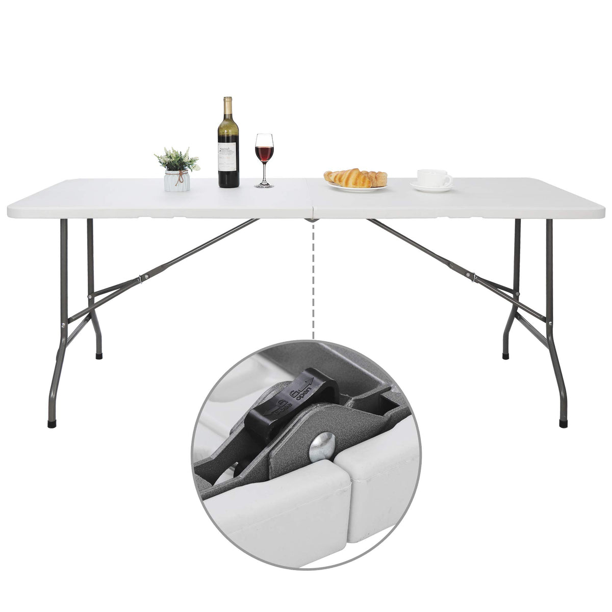 White 6Ft Heavy Duty Folding Picnic Table J723