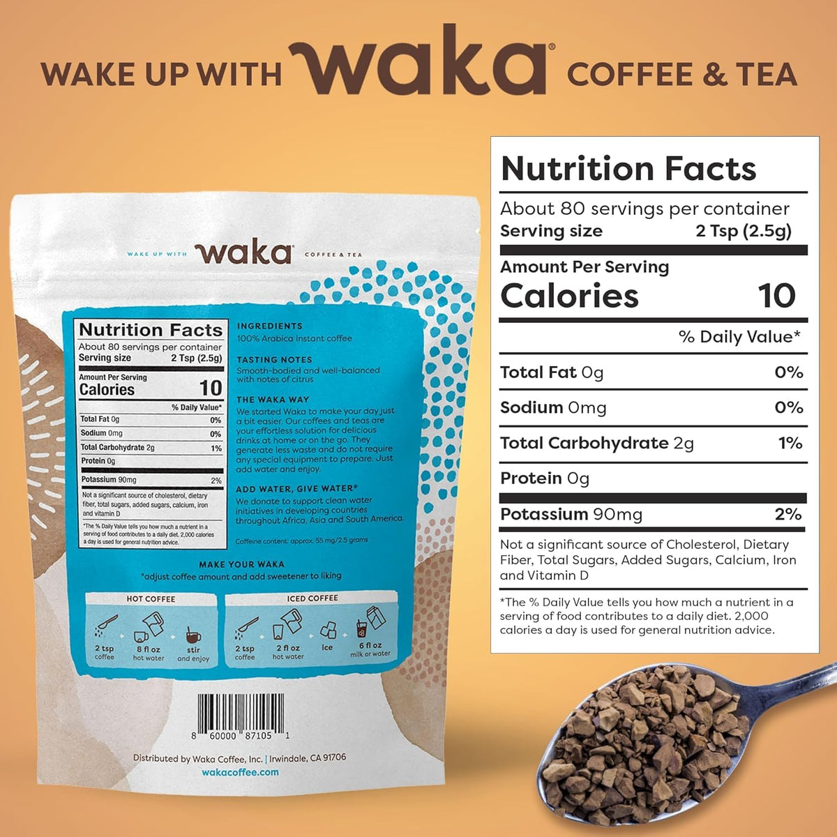 Instant Coffee, Colombian Medium Roast, 80 Cups, 8 oz Bag E7051