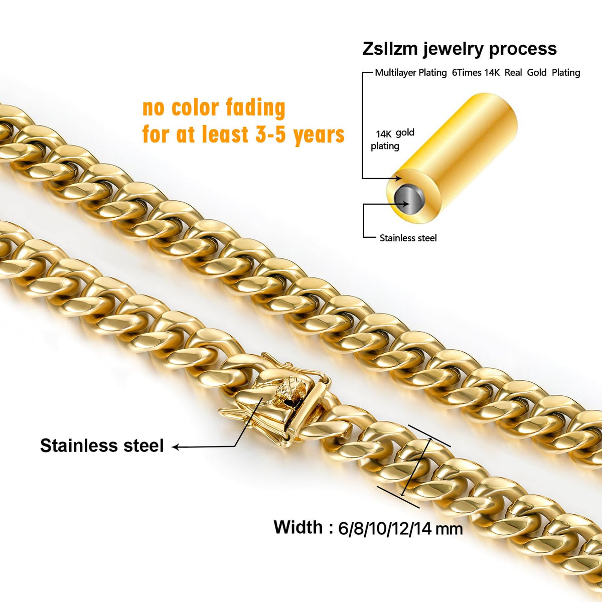 14k Gold Plated Cuban Link Chain Necklace G62395