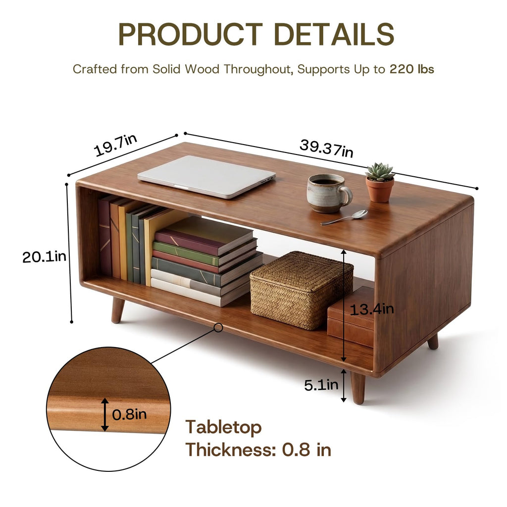39" Rectangular Solid Wood Coffee Table P144