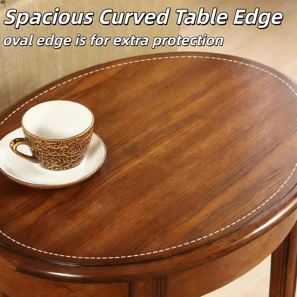 Oval Cherry Finish Wood End Table with Storage Shelf O606