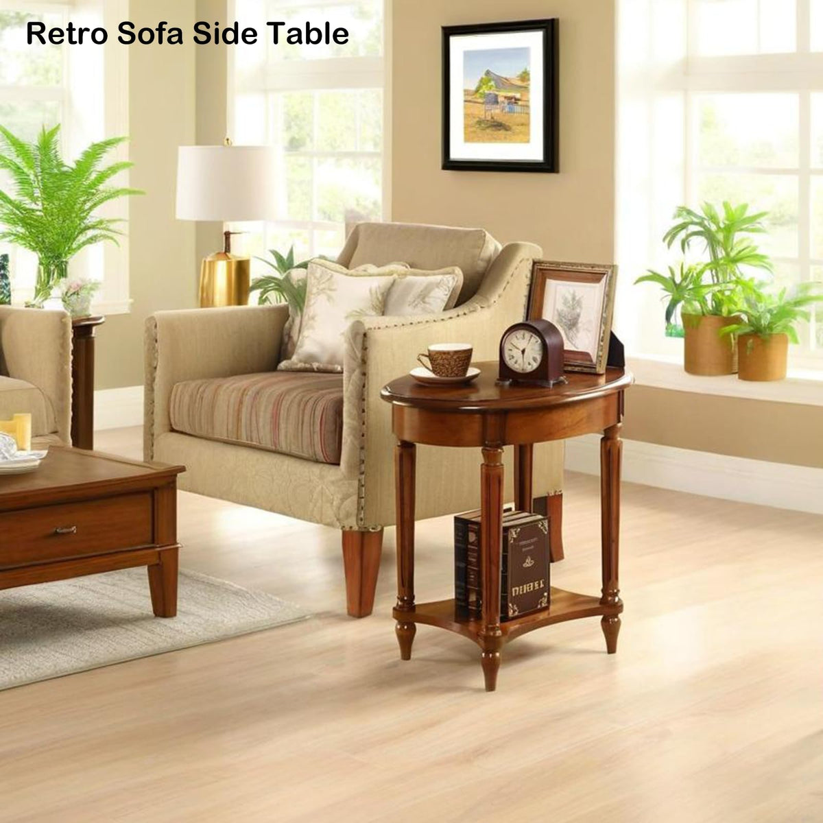 Oval Cherry Finish Wood End Table with Storage Shelf O606