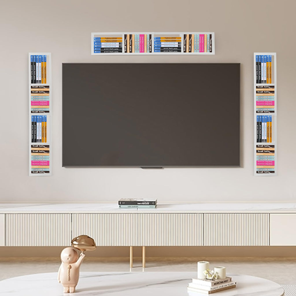34 Inch Wall Mount Media Storage Rack, 3 pcs CD DVD Organizer Metal Shelf, White H4868