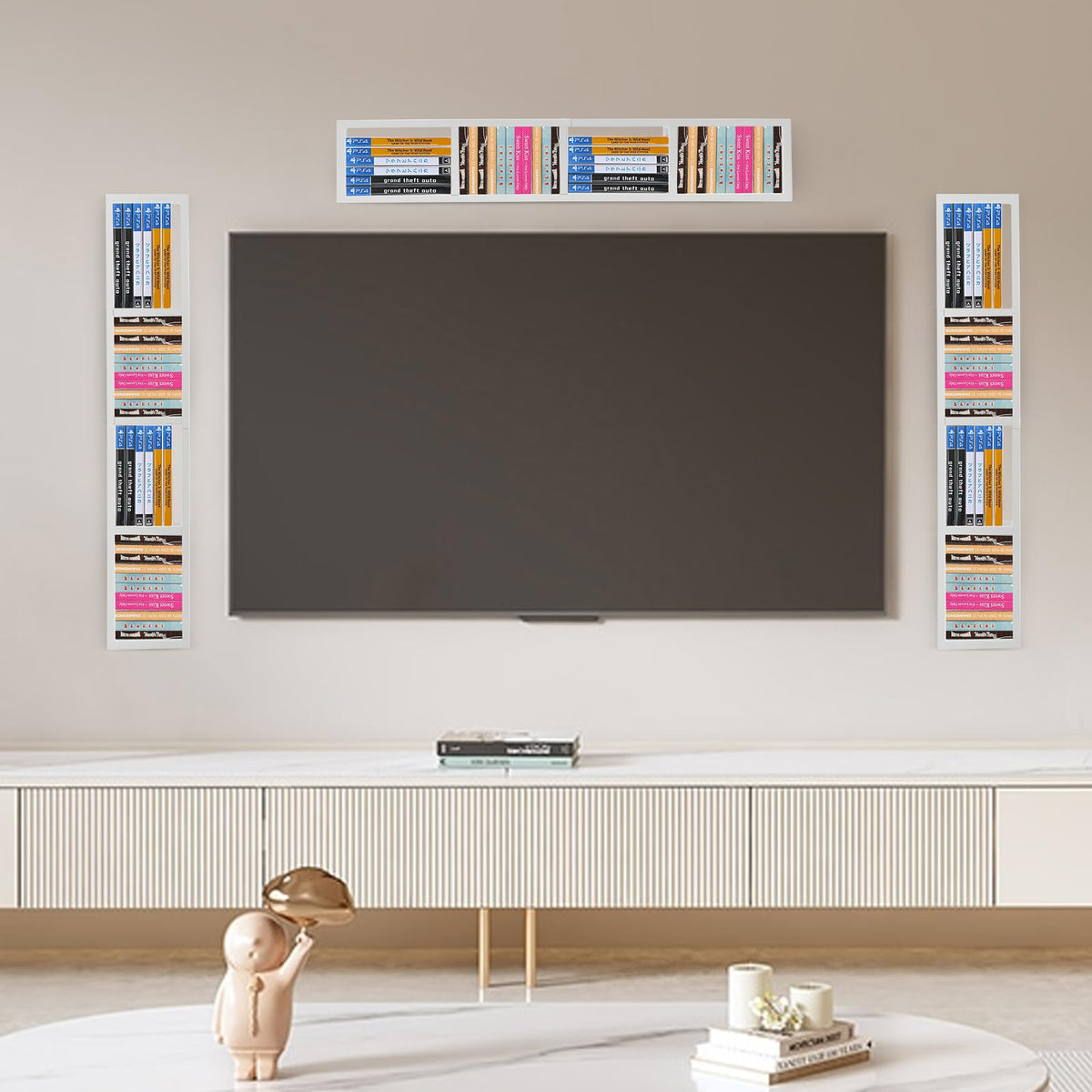 34 Inch Wall Mount Media Storage Rack, 3 pcs CD DVD Organizer Metal Shelf, White H4868