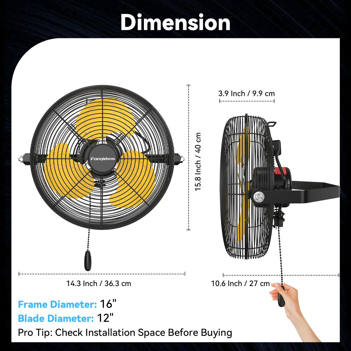 12 Inch 3-Speed High Velocity Wall Mount Fan H660532