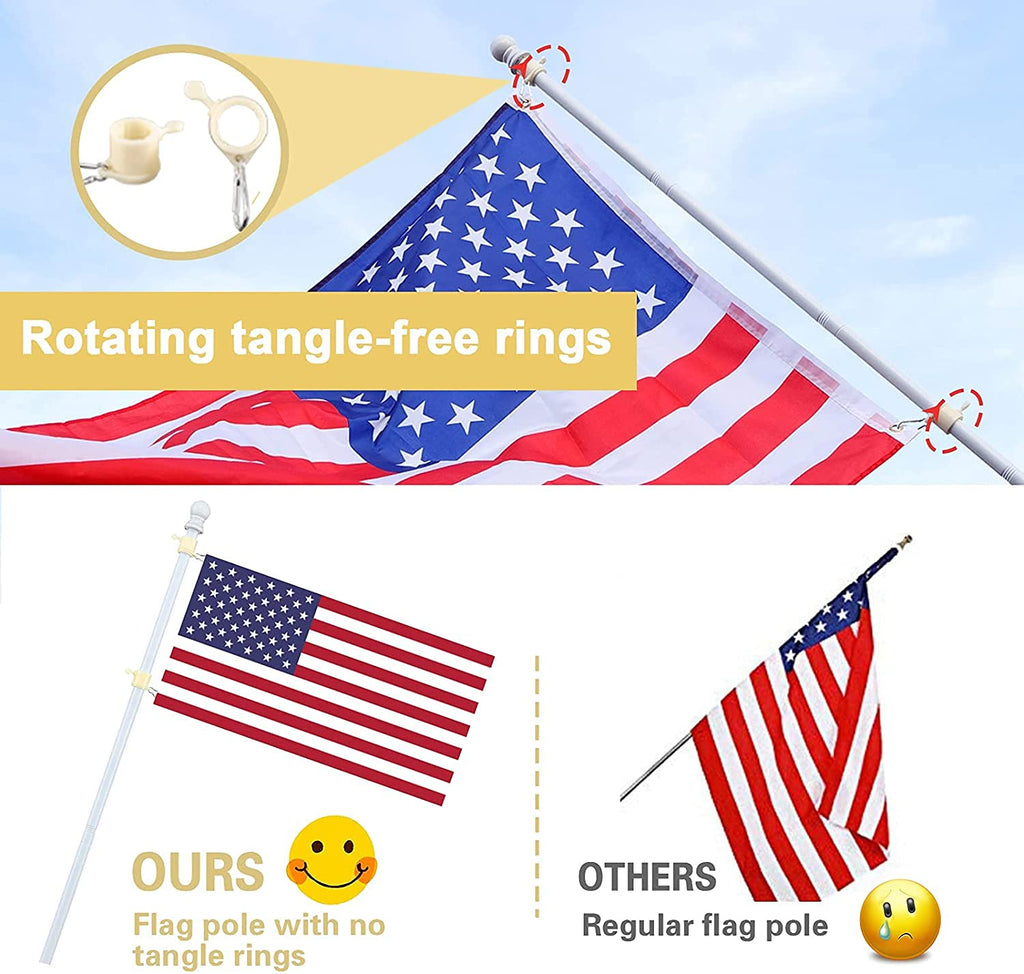 White 5-6ft Tangle Free Metal Flag Pole Kit D97726