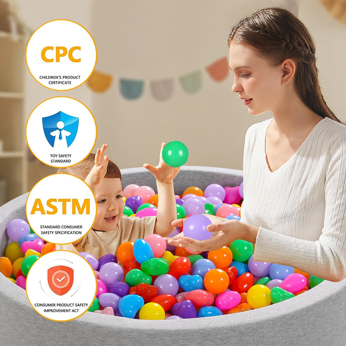Pack of 100 200 500 BPA Free Non-Toxic Crush Proof Play Balls U603588