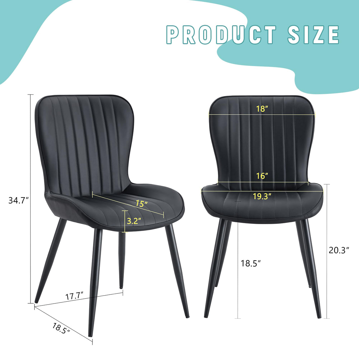 Black Dining Chairs Set of 4 PU Leather Metal Leg Q25082