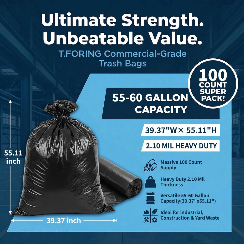 55-60 Gallon Heavy Duty Trash Bags, 2.1 Mil, 100 Count N25060