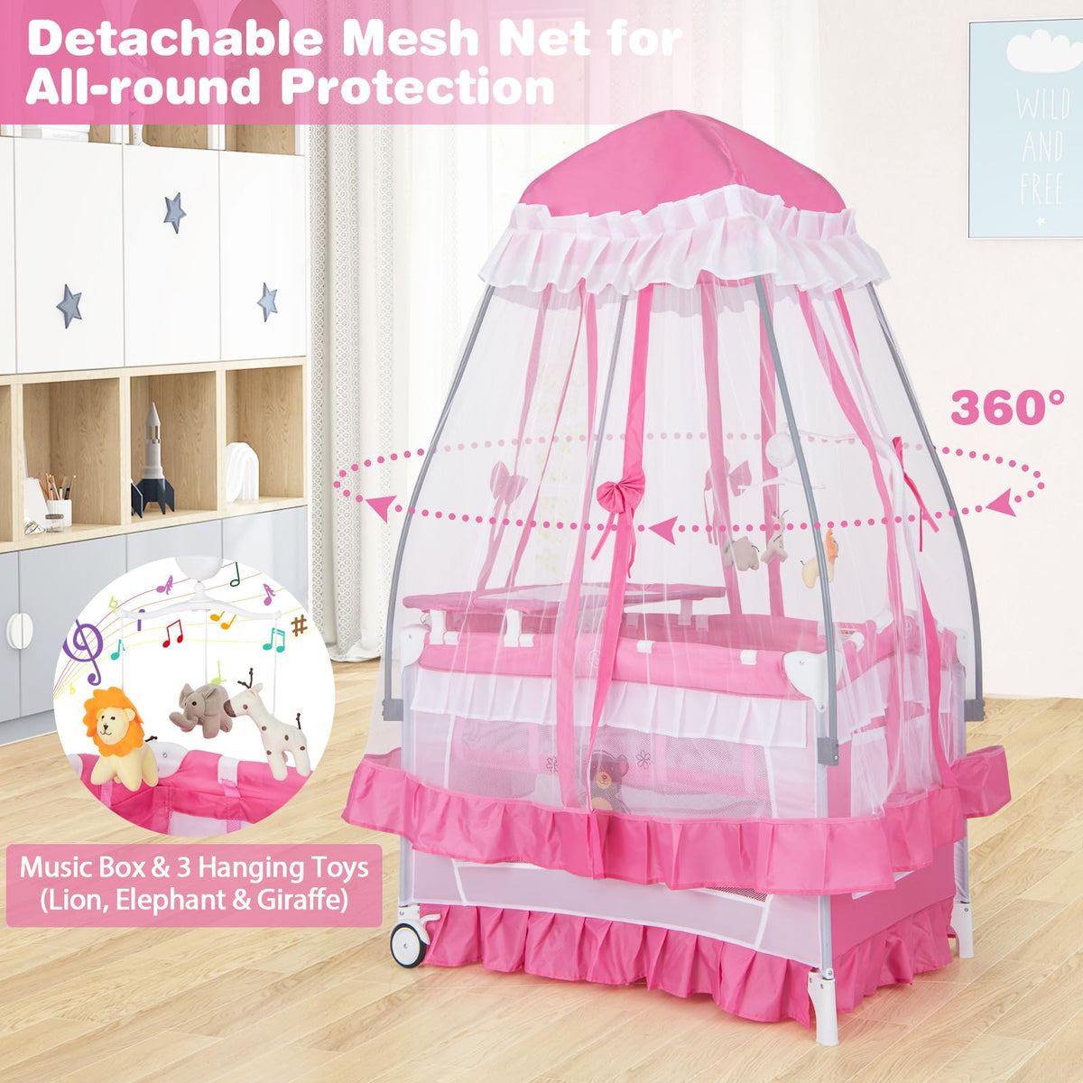 4-in-1 Baby Playard with Bassinet, Changing Table and Carry Bag W2874