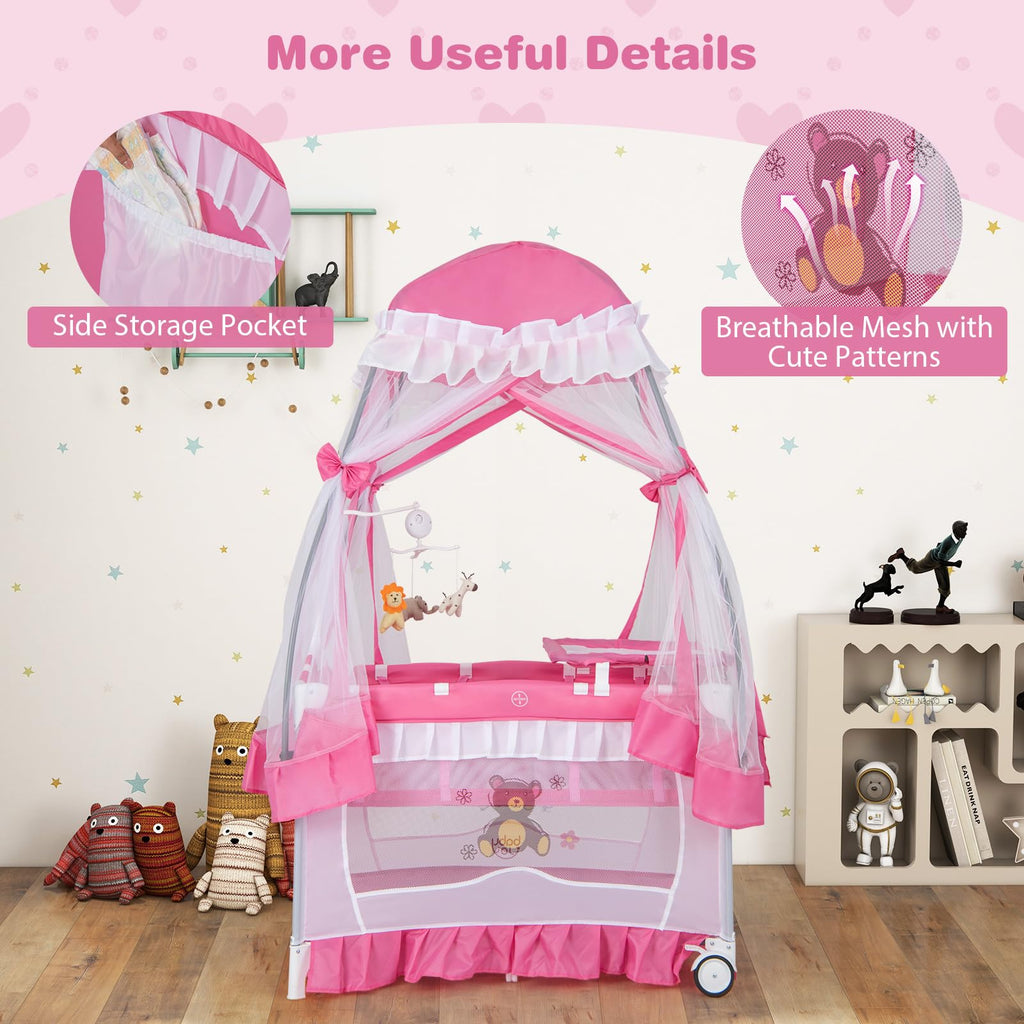 4-in-1 Baby Playard with Bassinet, Changing Table and Carry Bag W2874