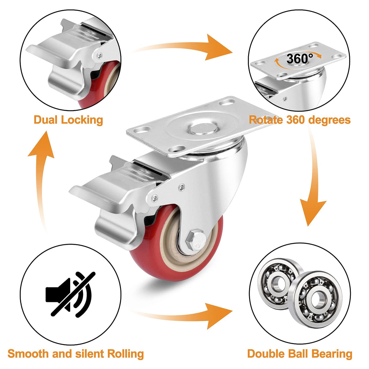 3 Inch Heavy Duty Swivel Caster Wheels with Brake, Set of 4 N425