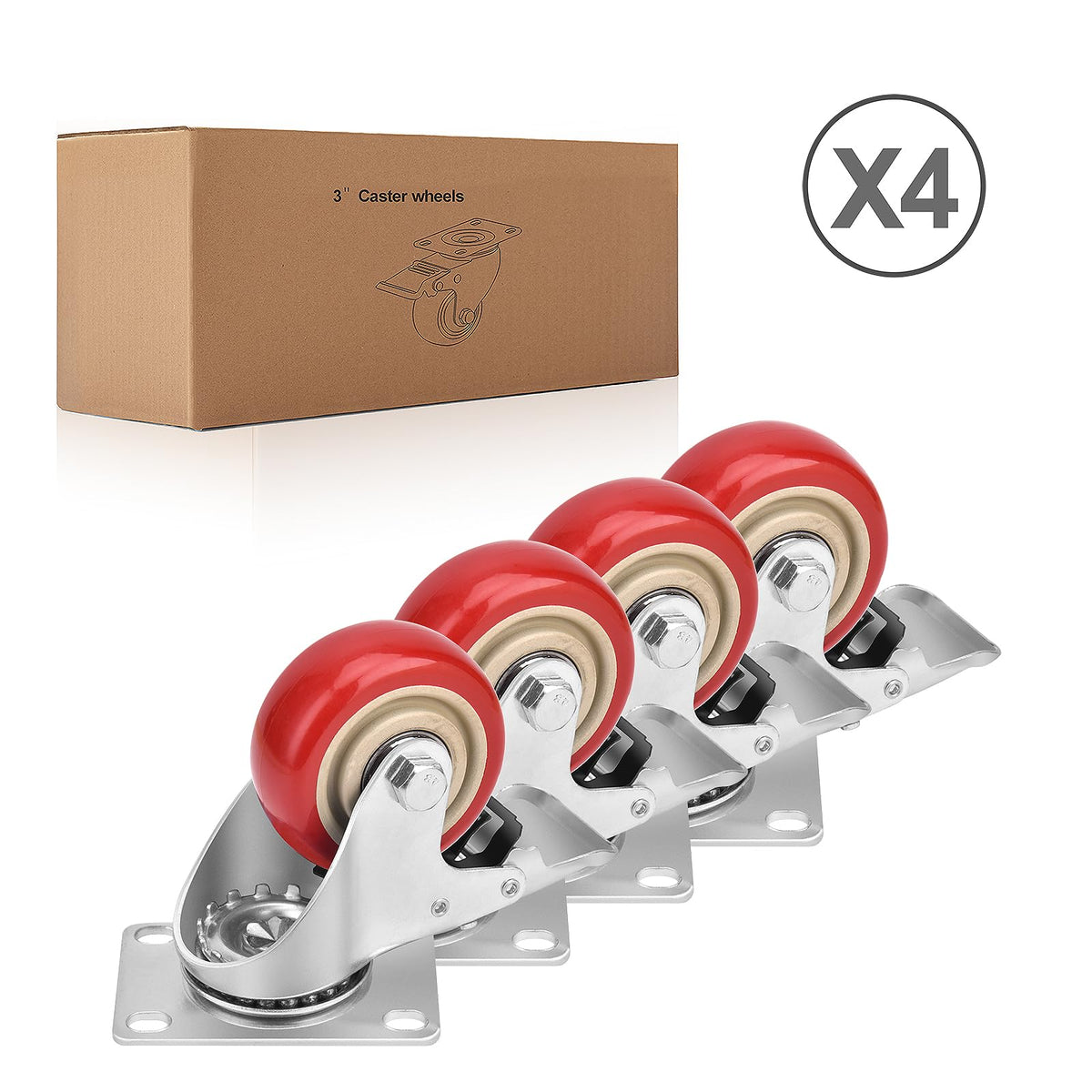 3 Inch Heavy Duty Swivel Caster Wheels with Brake, Set of 4 N425