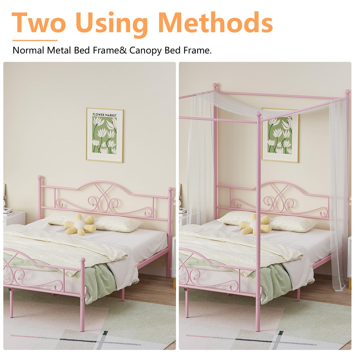 Full Size Canopy Bed Frame with 4 Posters T27681