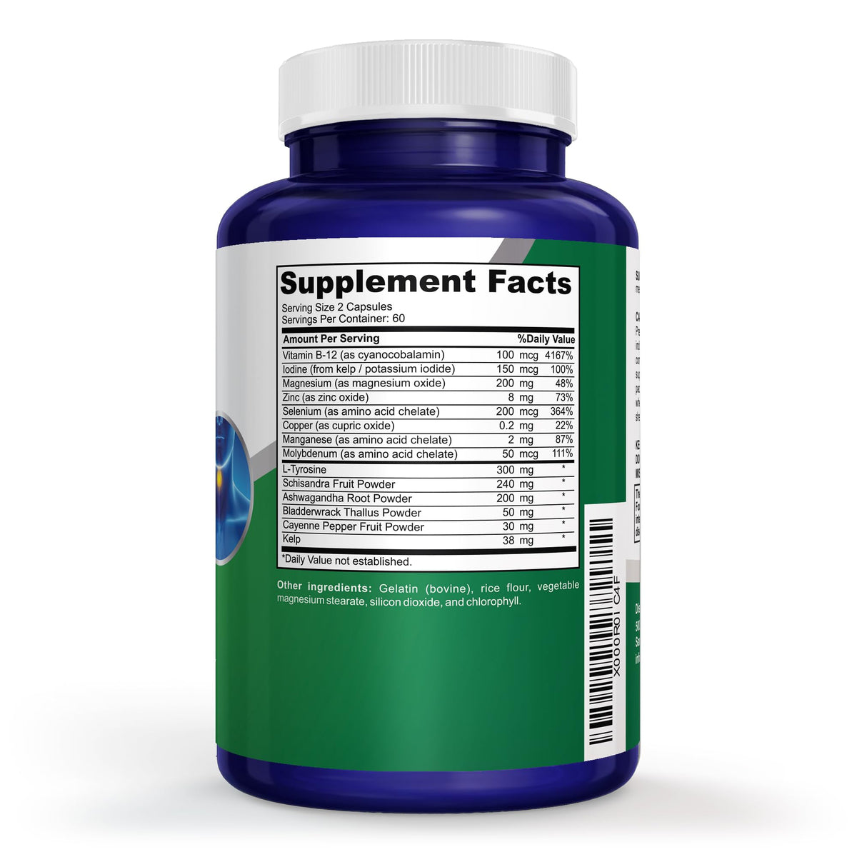 Thyroid Support Supplement 120 Capsules with Vitamin B-12 A21636