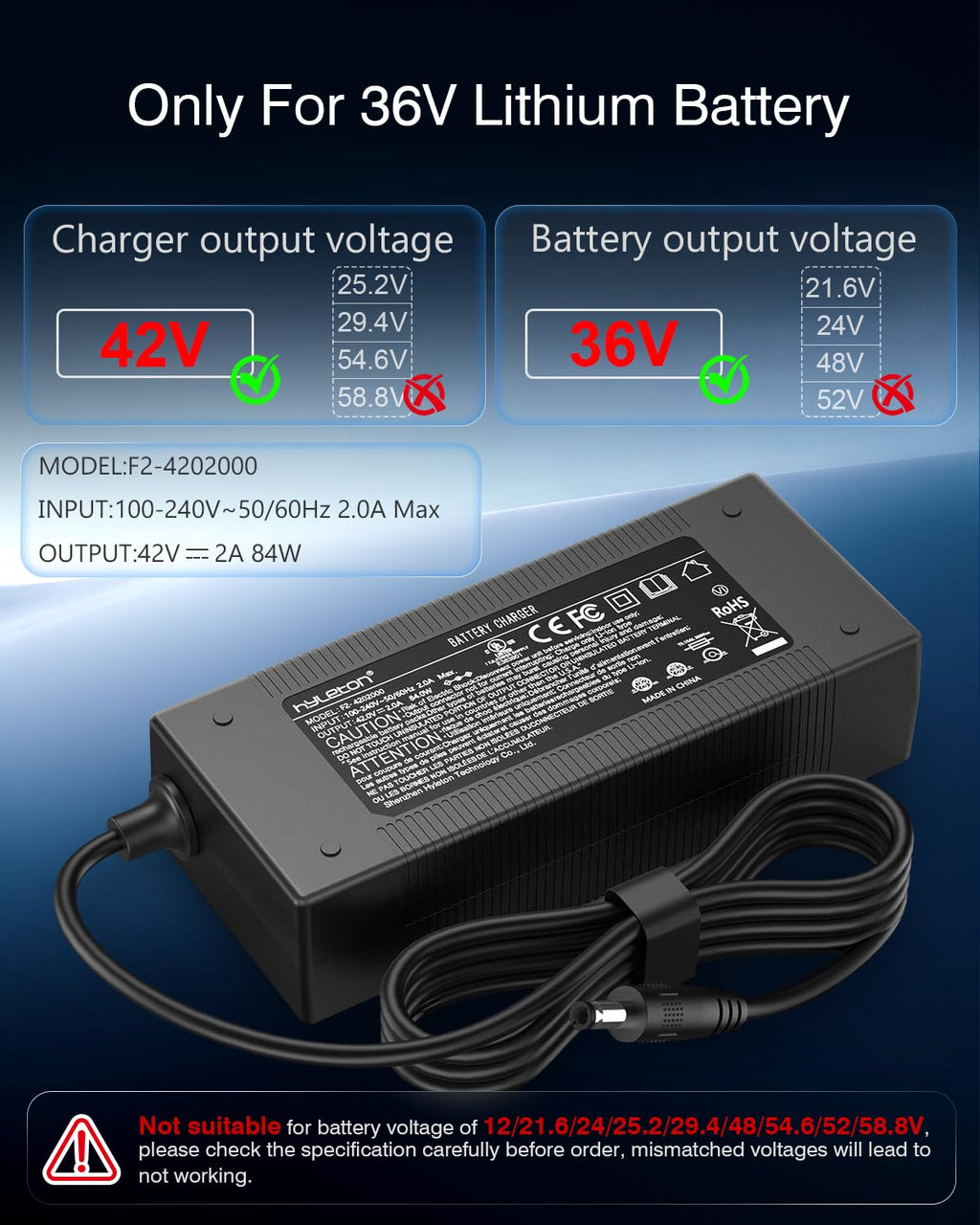 42V 2A Electric Scooter Charger W960