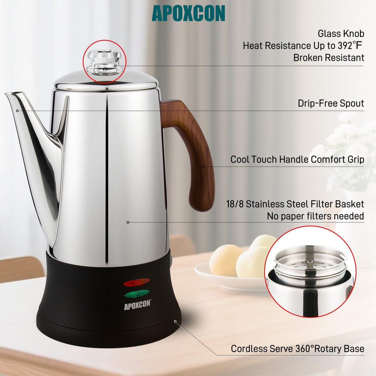 Electric Stainless Steel Coffee Percolator 8 Cup Z18122