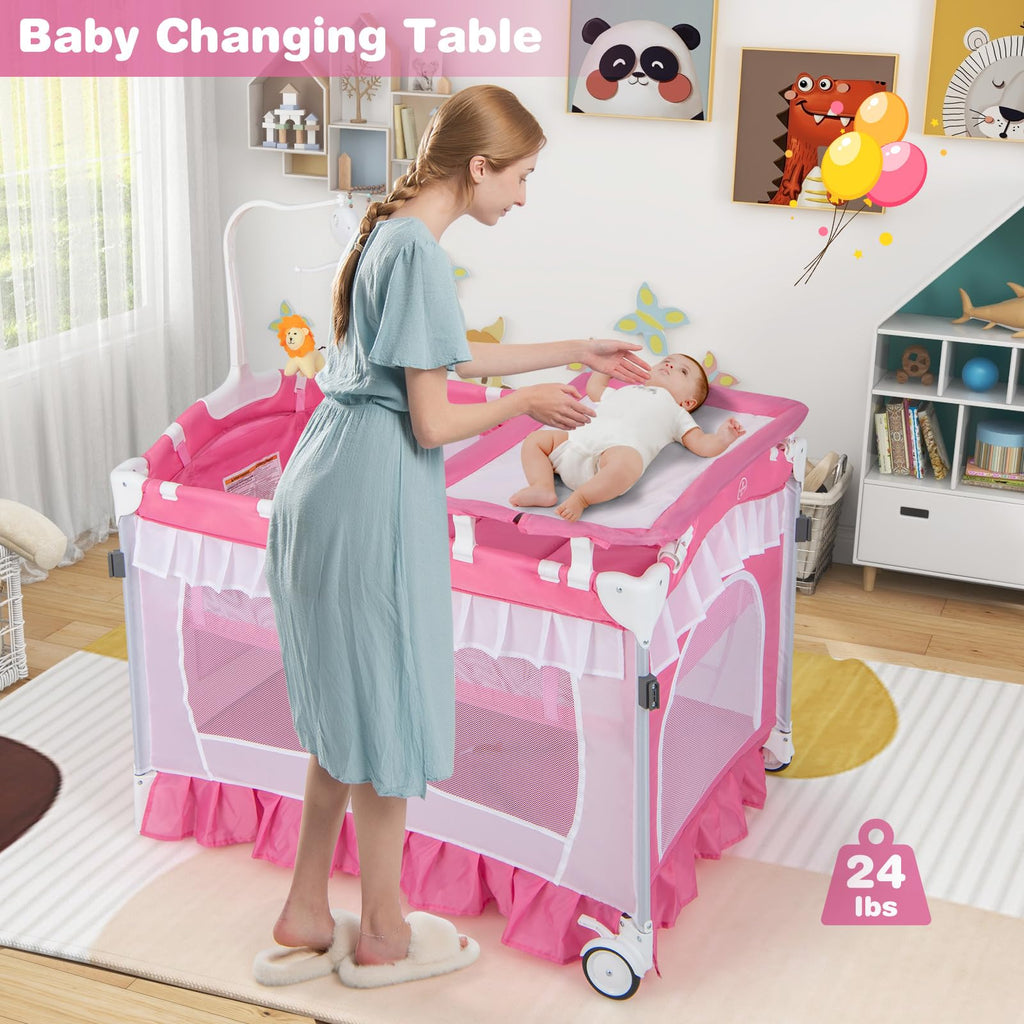 4-in-1 Baby Playard with Bassinet, Changing Table and Carry Bag W2874