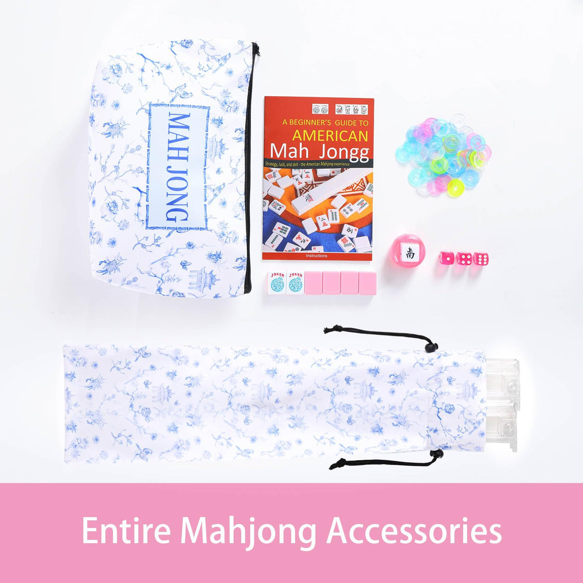 166 Pink Tiles Mahjong Set with 4 Clear Racks and Bag J6567