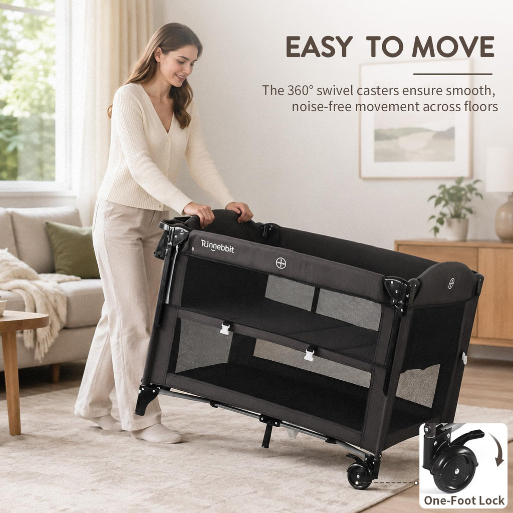 4-in-1 Pack and Play, Baby Bassinet Bedside Sleeper, Black M953543