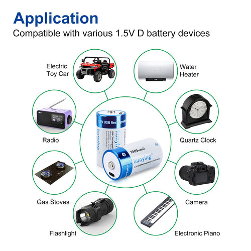 1.5V Rechargeable D Batteries 8-Pack with Charger H611