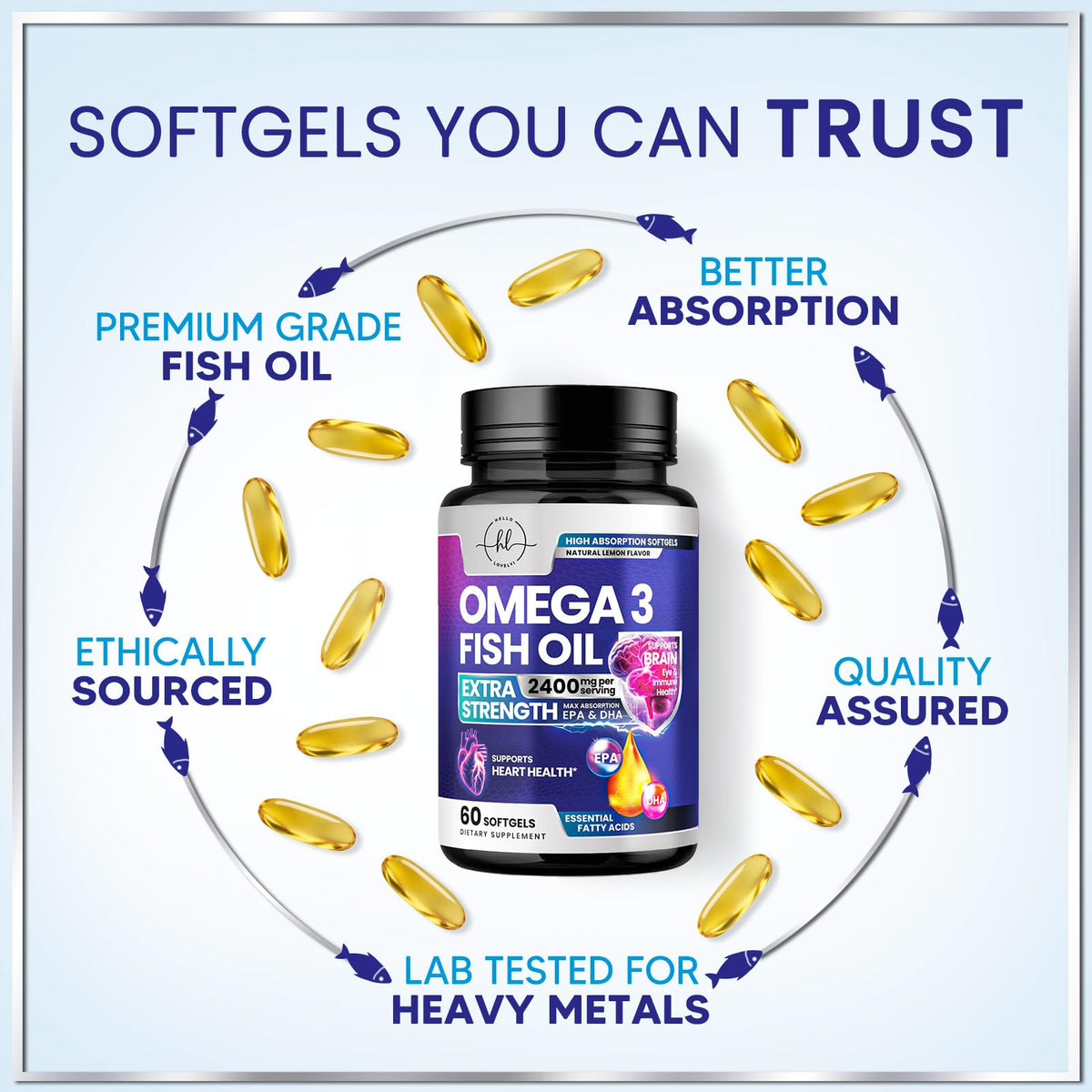 2400mg Omega 3 Fish Oil Softgels Y5093