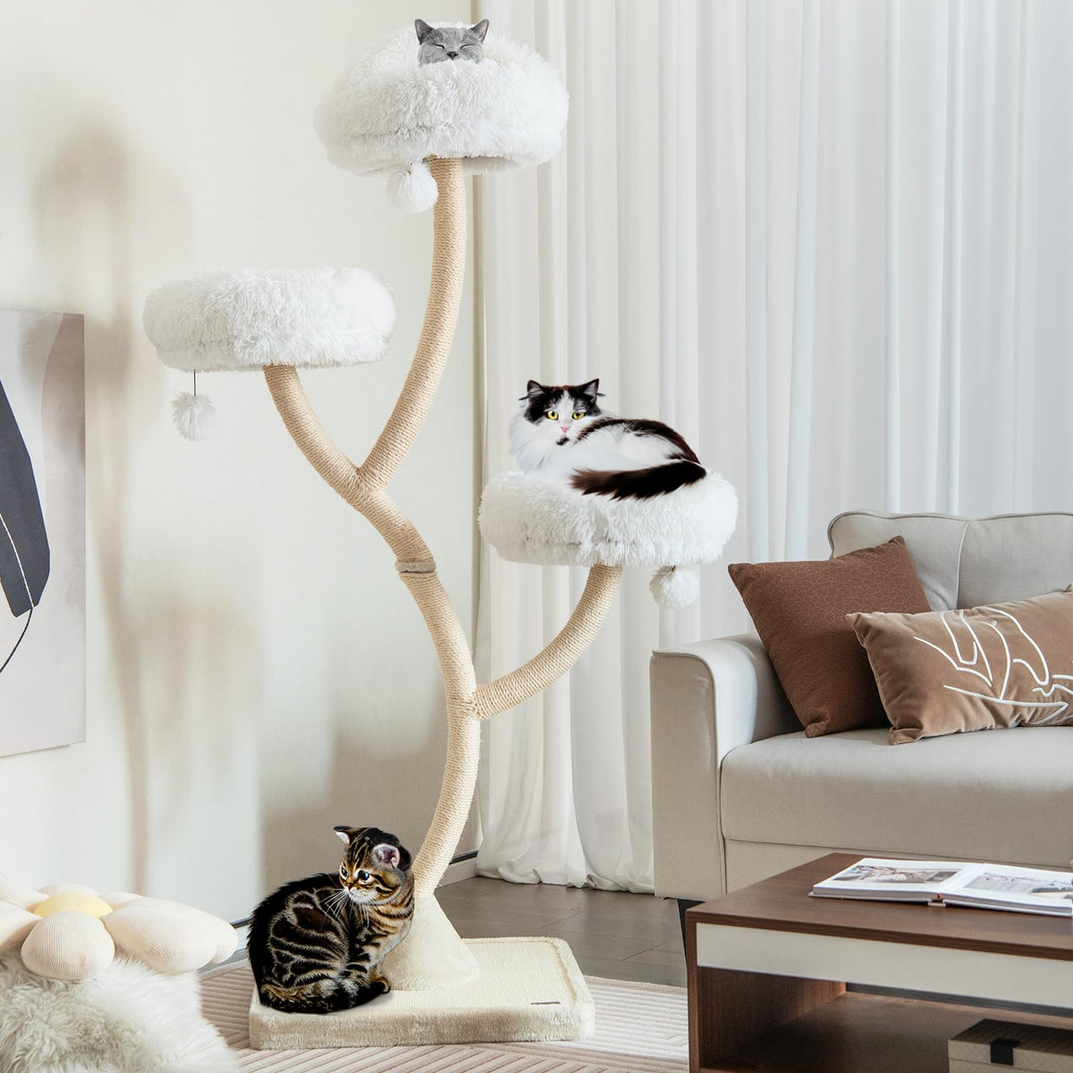 70" Tall Cat Tree with Scratching Posts and Board Q650