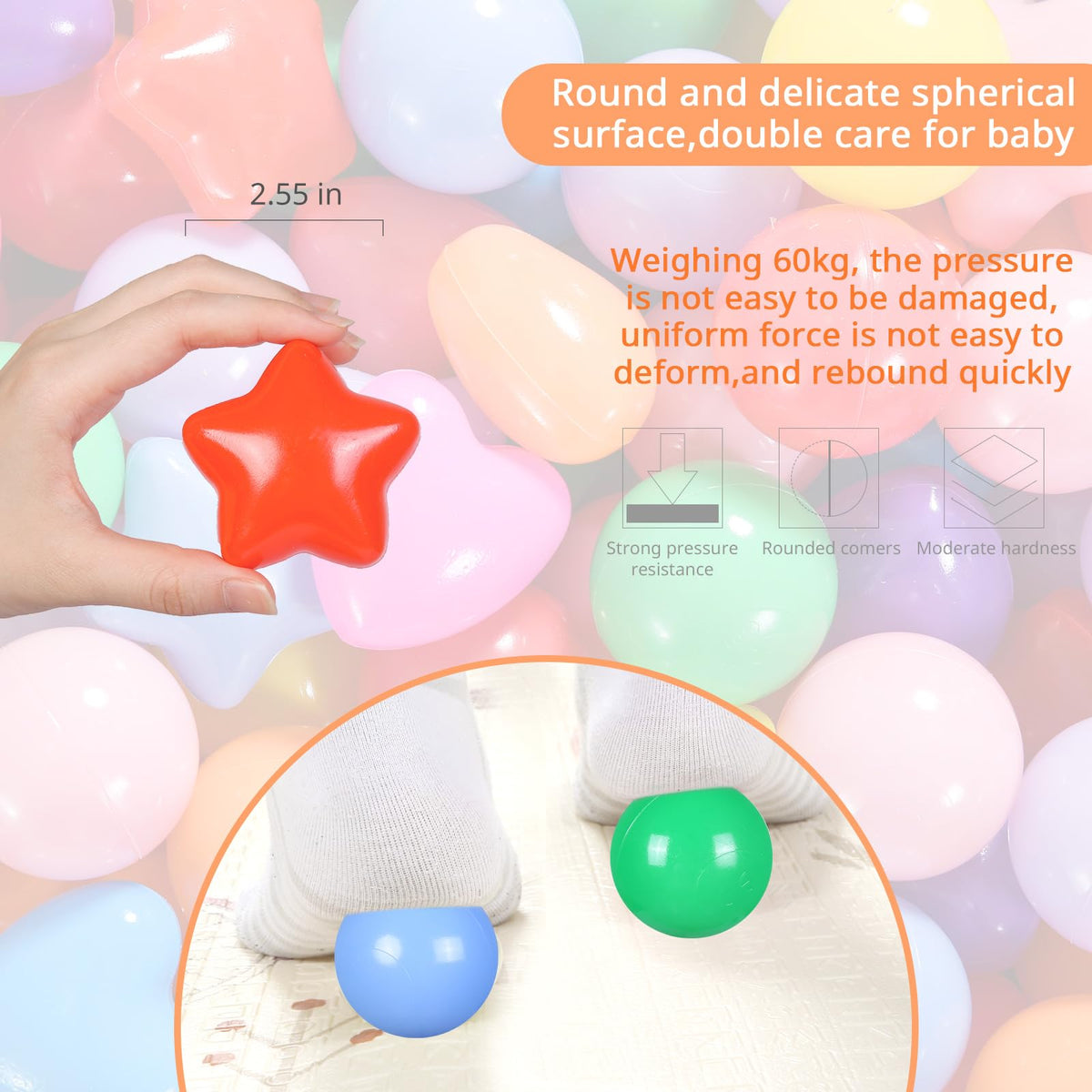 Pack of 100 200 500 BPA Free Non-Toxic Crush Proof Play Balls U603588