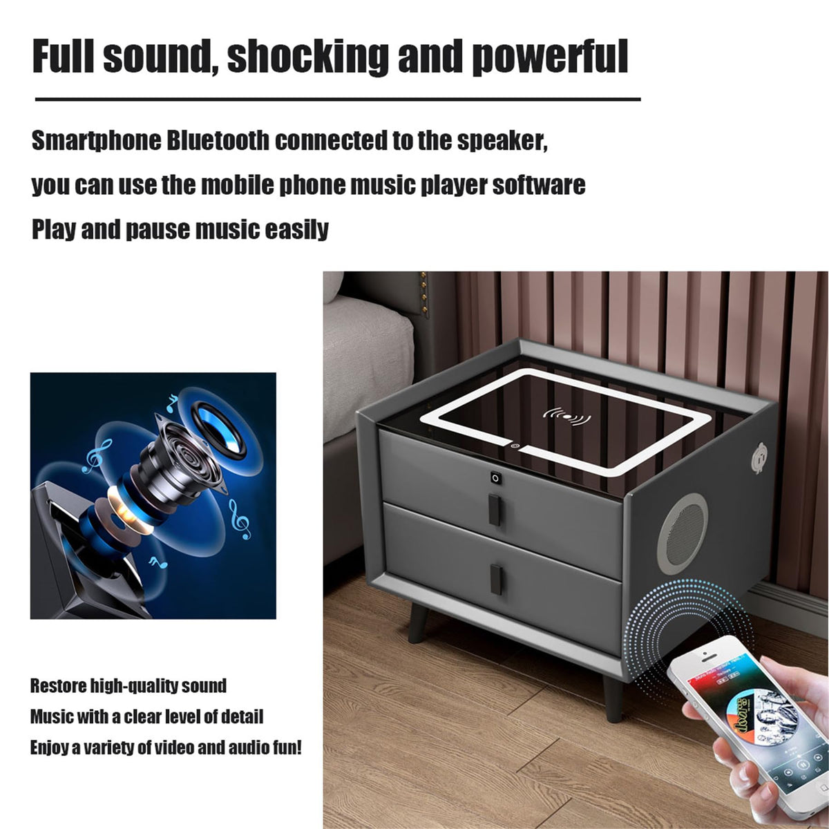 Gray Nightstand with Fingerprint Lock and Wireless Charging N345058