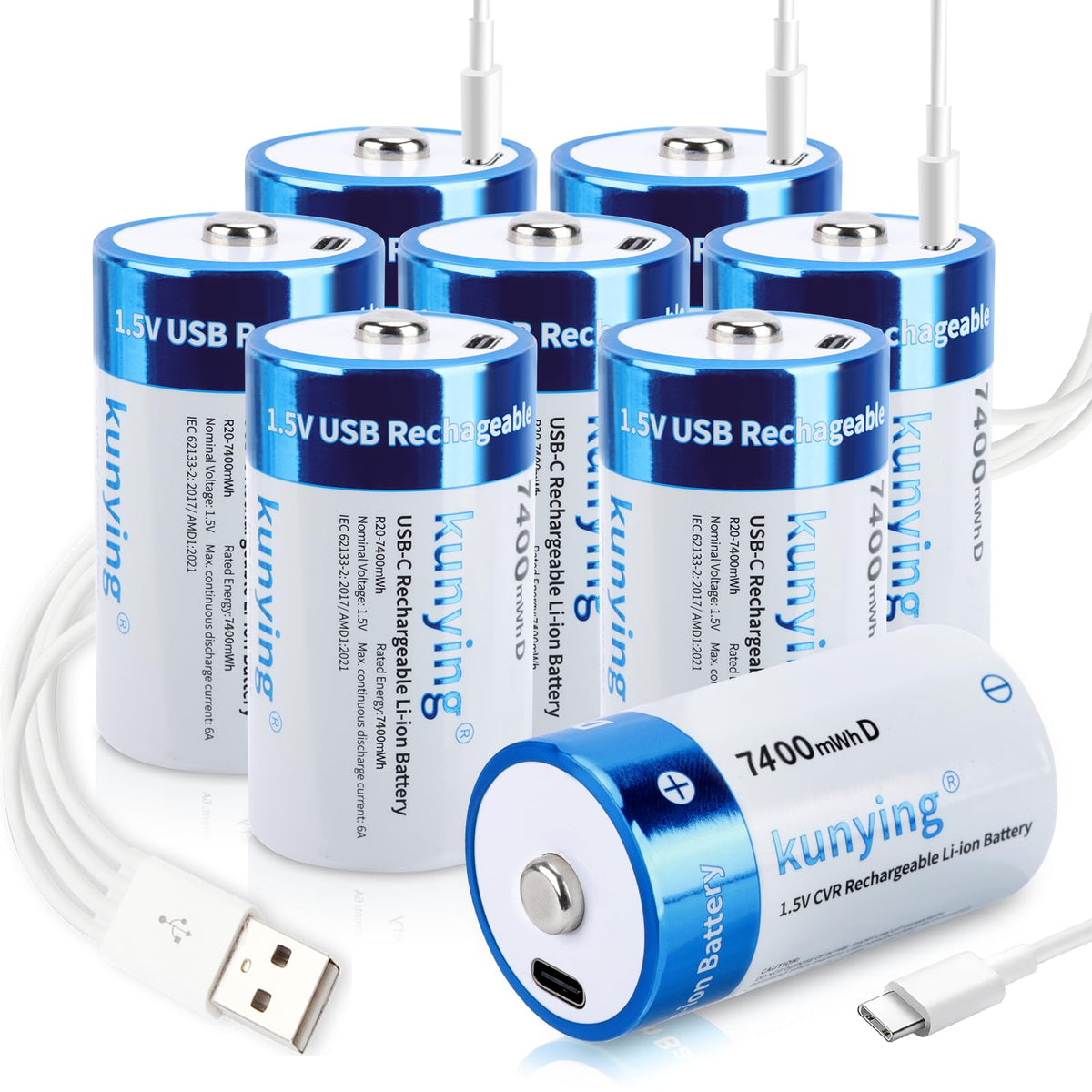 1.5V Rechargeable D Batteries 8-Pack with Charger H611