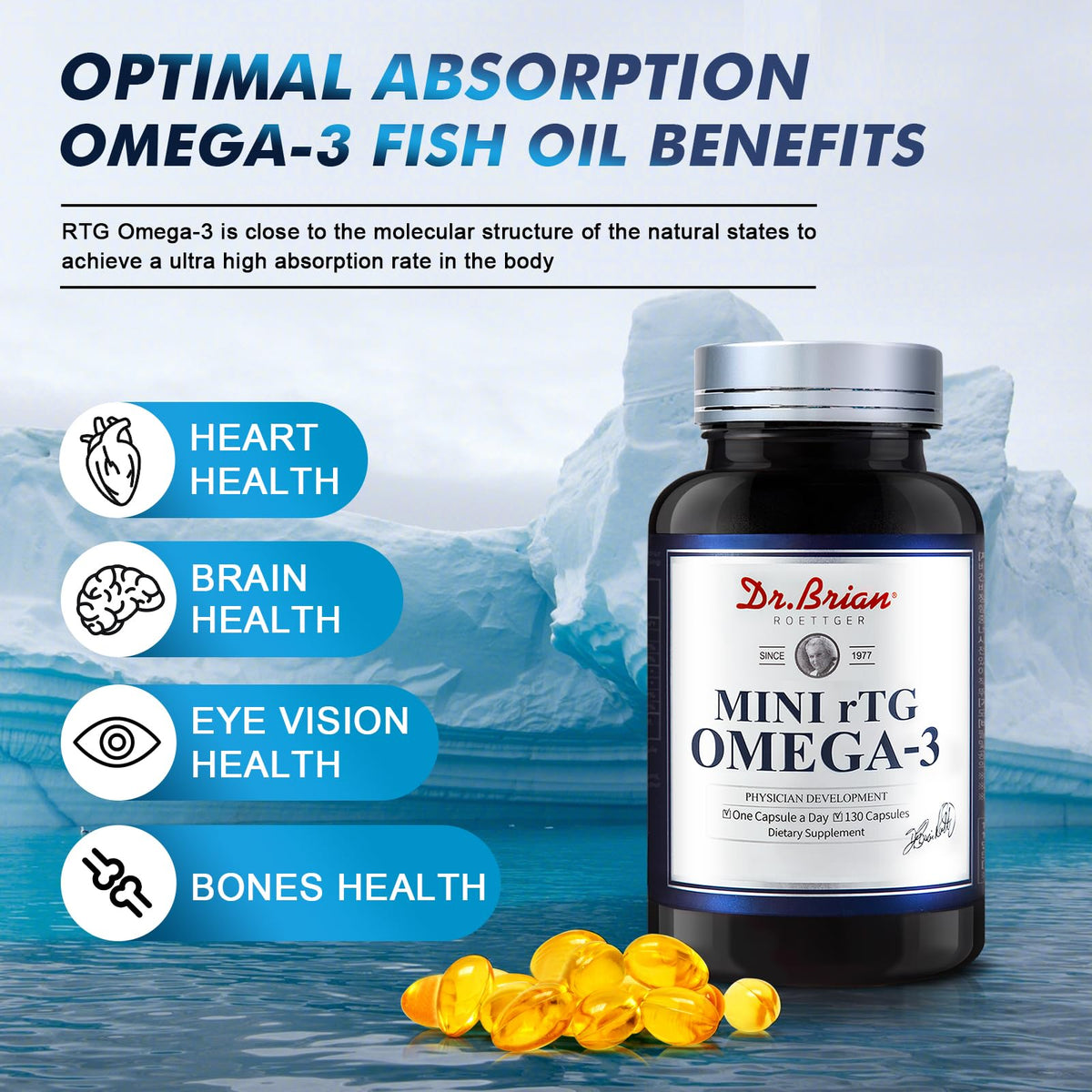 130 Softgel rTG Omega 3 Fish Oil Capsule with EPA/DHA Vitamin D E B1402